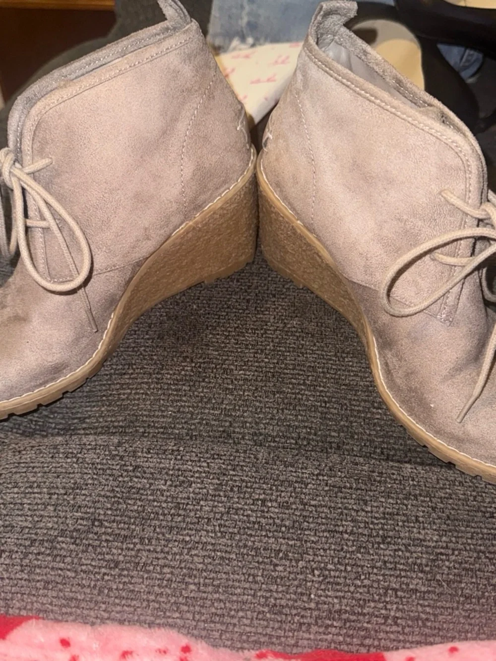 Bass Taupe Suede Lace-Up Wedge Boots